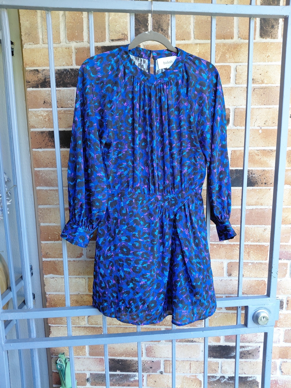 ba&sh Blue and Black Printed Long Sleeve Dress